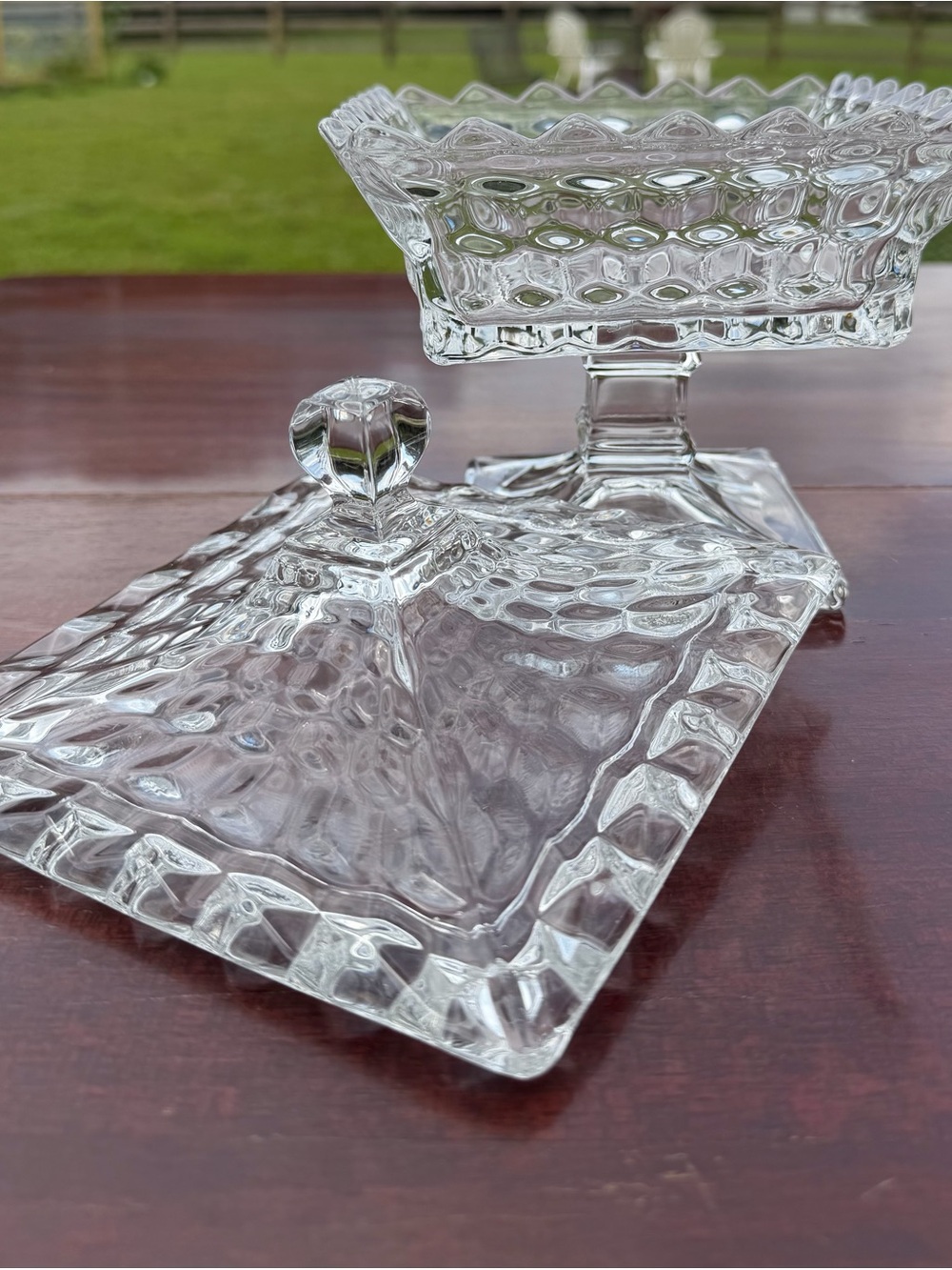 Vintage Fostoria Clear Pressed Glass Covered Compote Dish - Picture 2 of 5